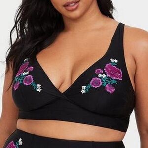 Black Floral Bikini Top